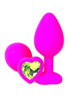 Розовая силиконовая пробка с лаймовым кристаллом-сердечком (8,5 см)