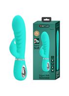 Бирюзовый вибратор-кролик с рёбрышками Prescott (20 см)
