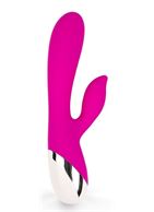 Ярко-розовый вибратор кролик из силикона (19 см)