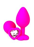 Розовая силиконовая пробка с нежно-розовым кристаллом-сердцем (10,5 см)