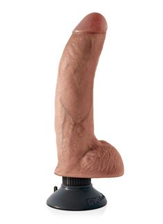 Кофейный вибромассажер со съемной присоской 9" Vibrating Cock with Balls (22,9 см)