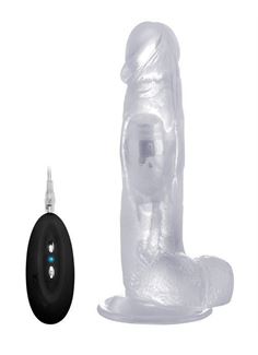 Прозрачный вибратор-реалистик Vibrating Realistic Cock 8 With Scrotum - 20 см.