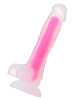 Прозрачно-розовый фаллоимитатор, светящийся в темноте, Tony Glow (20 см)