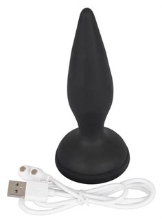 Чёрная вибропробка Vibro-Butt Plug with a Suction Cup (13,6 см)