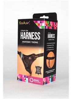 Чёрные трусики для фиксации насадок кольцом Kanikule Leather Strap-on Harness Anatomic Thong