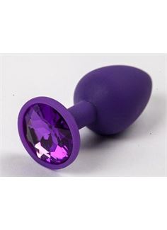 Фиолетовая силиконовая анальная пробка с фиолетовым стразом - 7,1 см.