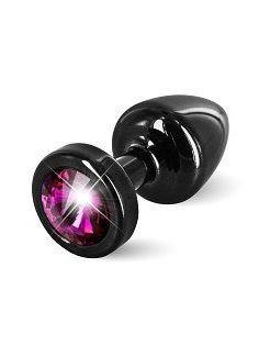 Чёрная пробка с малиновым кристаллом ANNI round black T1 Fuschia - 6 см.