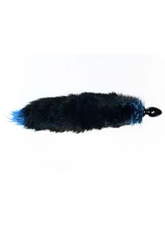 Чёрная анальная пробка с голубым лисьим хвостом