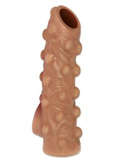 Телесная насадка на пенис Nude Sleeve L с бугорками и открытой головкой (14 см)