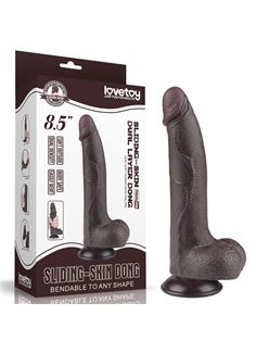 Коричневый фаллоимитатор с мошонкой 8.5" Sliding Skin Dual Layer Dong (22 см)