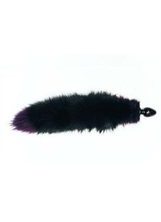 Черная анальная пробка с фиолетовым лисьим хвостом