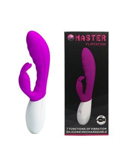 Лиловый перезаряжаемый вибратор Master Flirtation с клиторальным зайчиком (20 см)