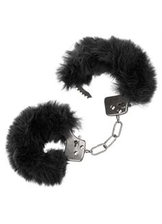 Металлические наручники с черным мехом Ultra Fluffy Furry Cuffs