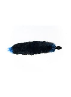 Маленькая чёрная анальная пробка с голубым лисьим хвостом