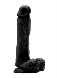 Чёрный фаллоимитатор Realistic Cock 9 With Scrotum - 23,5 см.