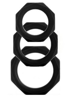 Набор чёрных эрекционных колец Octagon Rings 3 sizes (3 шт.)