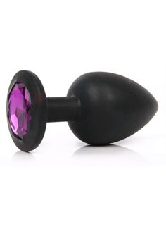 Чёрная силиконовая пробка с фиолетовым кристаллом размера L (9,2 см)
