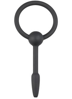 Черный уретральный расширитель Small Silicone Penis Plug With Pull Ring - 10,5 см.