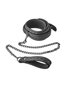 Черный ошейник с поводком COLLAR LEASH DIAMOND