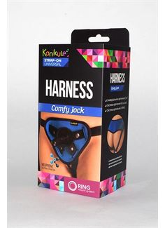 Сине-чёрные трусики-джоки Kanikule Strap-on Harness universal Comfy Jock с плугом и кольцами