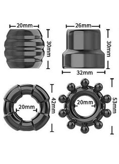 Набор из 4 черных рельефных эрекционных колец на пенис