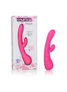 Розовый вибромассажер Impress Tongue со стимуляцией клитора - 18 см.