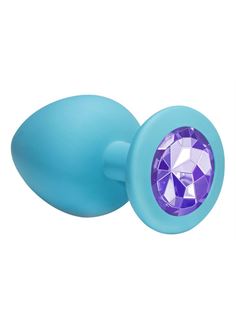 Большая голубая анальная пробка Emotions Cutie Large с фиолетовым кристаллом (10 см)