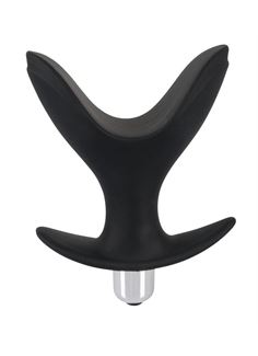 Чёрная анальная V-образная пробка Black Velvets Vibrating Anchor Plug с вибрацией (10,3 см)