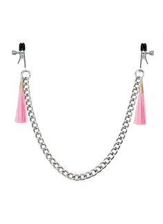 Зажимы на соски с розовыми кистями Tassel Nipple Clamp With Chain