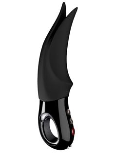 Чёрный вибратор Volta Black Line с раздвоенным кончиком (18,9 см)