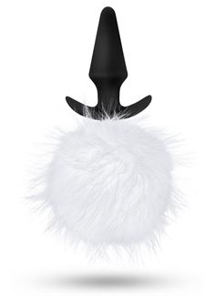 Силиконовая анальная пробка Fur Pom Pom с белым заячьим хвостом (12,7 см)