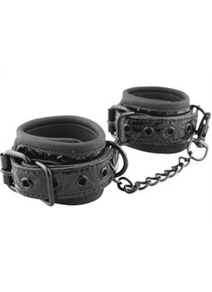 Чёрные кожаные наручники Wrists Cuffs с геометрическим узором