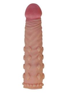 Телесная удлиняющая насадка-фаллос на член Super-Realistic Penis (18 см)