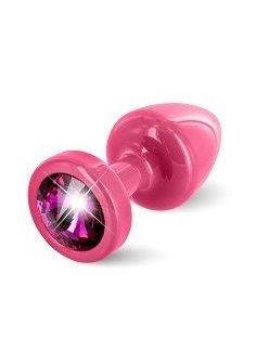 Розовая пробка с малиновым кристаллом ANNI round Pink T1 Fuschia - 6 см.