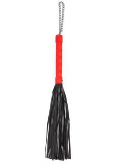 Черная многохвостая плеть-флоггер с красной ручкой - 40 см.