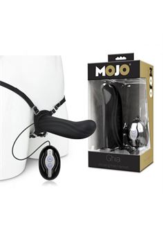 Черный полый страпон с вибрацией Mojo Ghia (16 см)