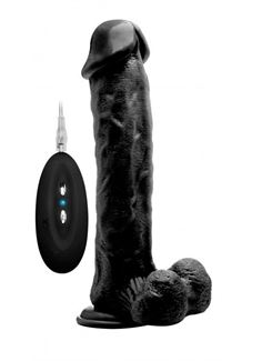 Чёрный вибратор-реалистик Vibrating Realistic Cock 11 With Scrotum - 29,5 см.