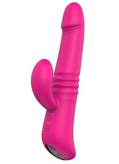 Розовый вибратор HEATING THRUSTER с клиторальным отростком (20 см)