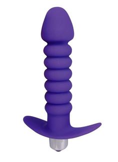 Фиолетовая анальная вибровтулка-елочка с ограничителем (11,5 см)
