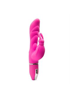 Розовый вибратор с клиторальным зайчиком PURRFECT SILICONE DELUXE DUO VIBE PINK - 18 см.