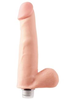Фаллоимитатор-реалистик с мошонкой телесного цвета Vibrating Dong - 21,5 см.
