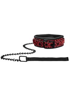 Красно-черный широкий ошейник с поводком Luxury Collar with Leash