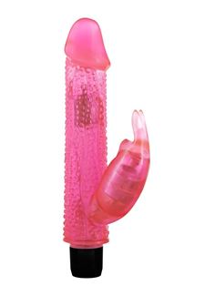 Гелевый розовый вибратор Knobbly Wobbly Rabbit-Cottontail - 19 см.