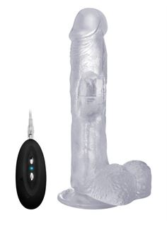 Прозрачный вибратор-реалистик Vibrating Realistic Cock 9 With Scrotum - 23,5 см.