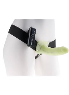 Флуоресцентный полый страпон унисекс с вибрацией For Him or Her Vibrating Hollow Strap-On (15 см)