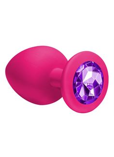 Большая розовая анальная пробка Emotions Cutie Large с фиолетовым кристаллом (10 см)