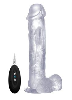 Прозрачный вибратор-реалистик Vibrating Realistic Cock 11 With Scrotum - 29,5 см.