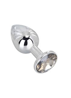 Мини-плаг из стали с серым кристаллом Silver Rain - 6,5 см.