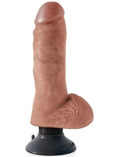 Кофейный вибратор 8" Vibrating Cock with Balls со съёмной присоской (20,3 см)