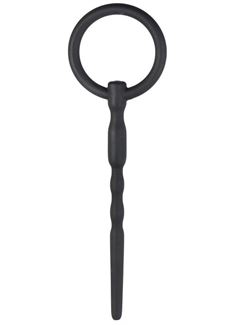 Черный уретральный плаг Silicone Penis Plug With Pull Ring - 13,5 см.
